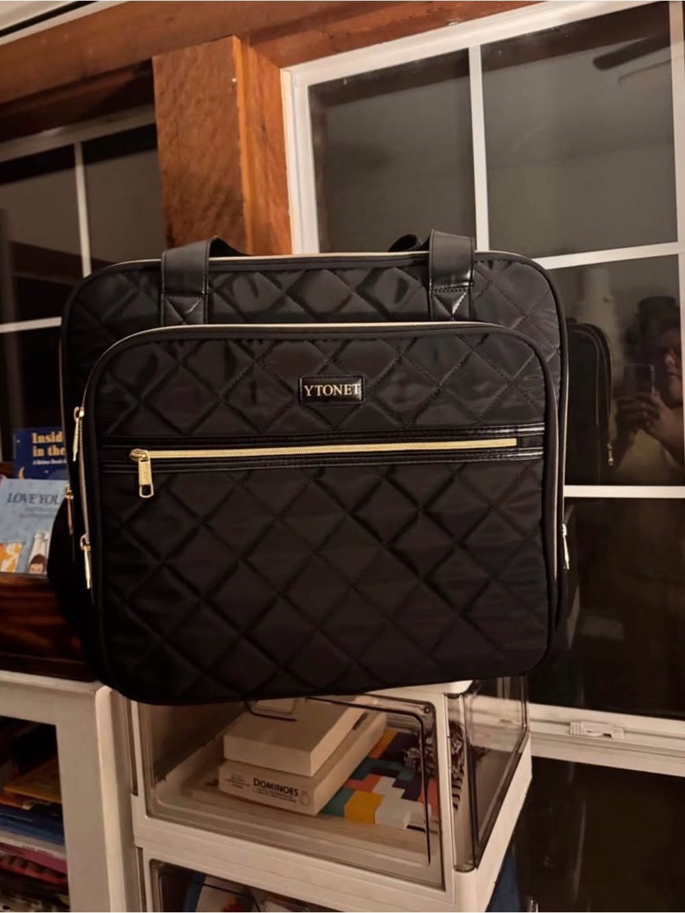 Black Quilted Laptop Briefcase for Men